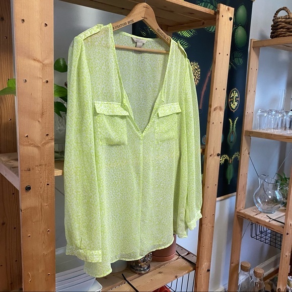 Banana Republic neon yellow animal print sheer button down shirt - Picture 4 of 14